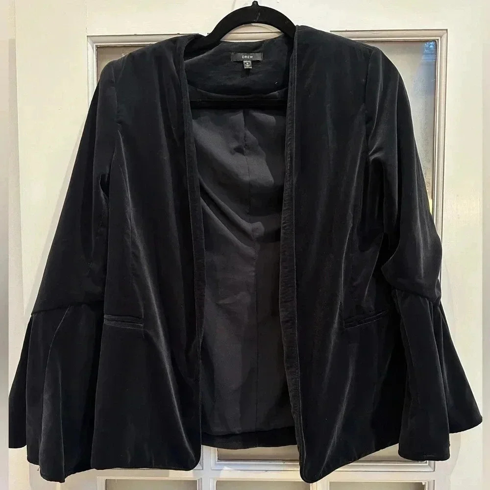 Drew Anthropologie Navy Velvet Whimsigoth Grunge Open Front Blazer Size Small
